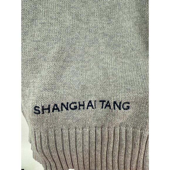 Shanghai Tang Men's Grey Knit Zip Sweater XL Cotton Dragon Patches - Picture 6 of 8